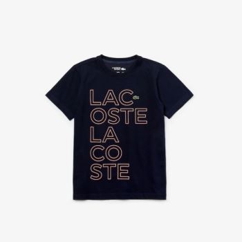 Lacoste SPORT Printed Breathable Cotton T-shirt - Tričko Dětské Tmavě Blankyt Blankyt / Růžové | CZ-